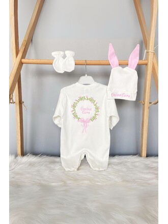 Hastane Çıkış Seti 3’lü Kır ÇiçekliTavşanlı Tulum