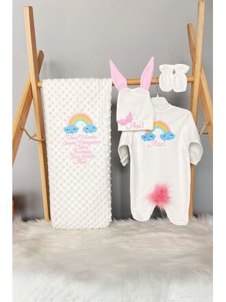 Hastane Çıkış Seti 4’lü Gökkuşağı Model Dantelli