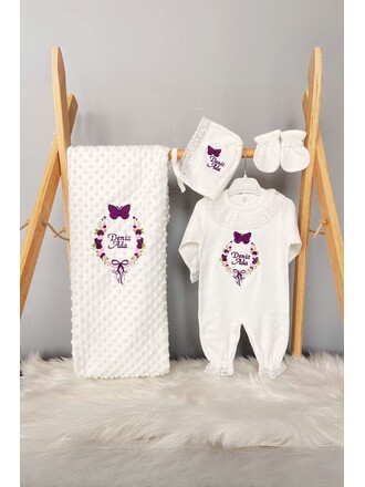 Hastane Çıkış Seti 4’lü Fistolu Kelebek Taclı Lavanta