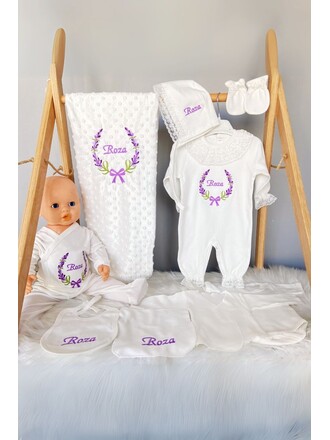 10’lu Hastane Çıkış Seti Dantelli Lavanta Model